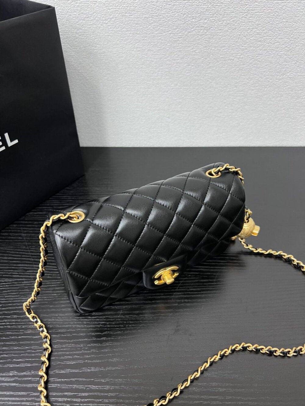 Chanel Black Lambskin Rectangular Pearl Crush Flap Bag